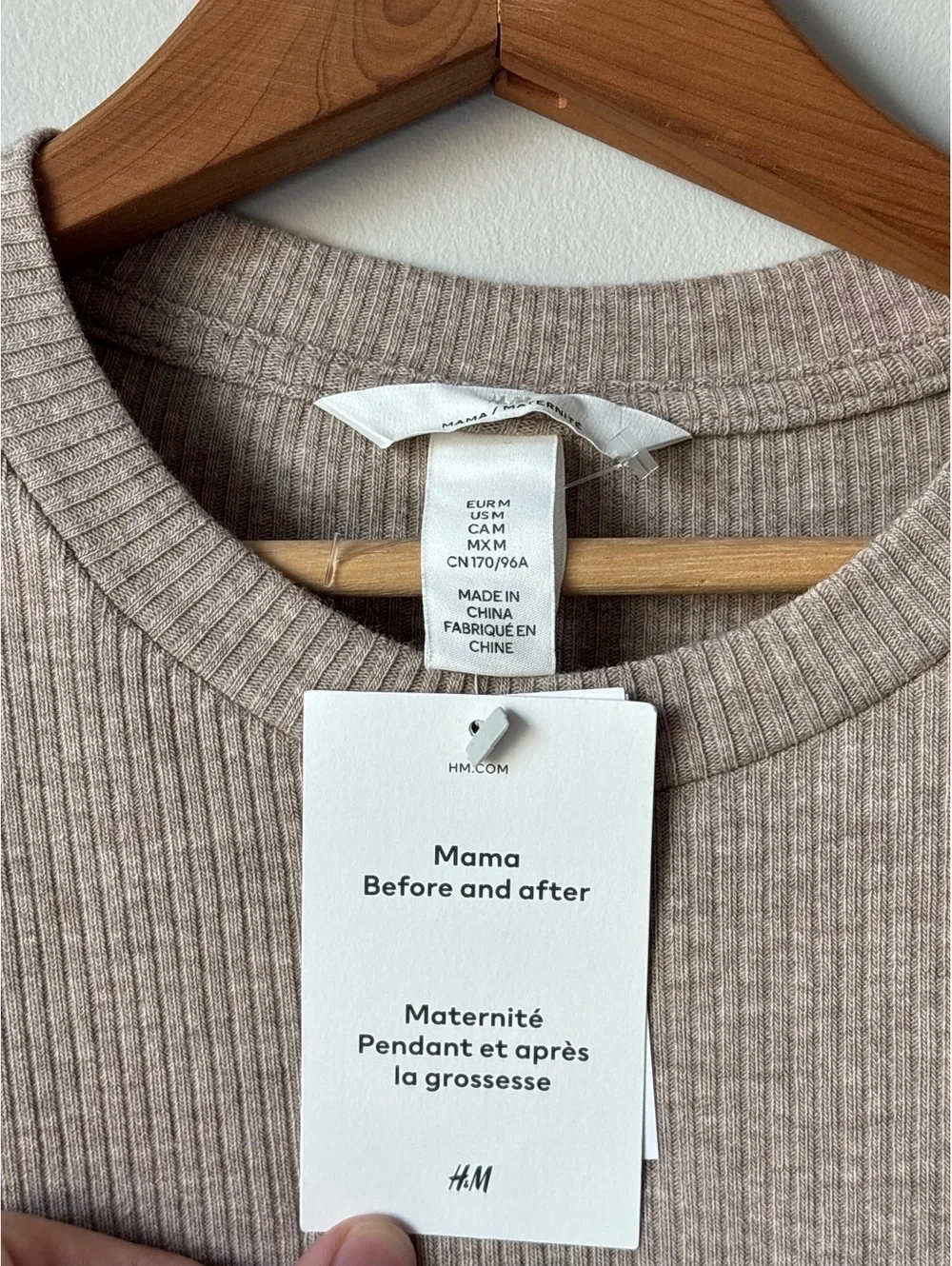 NWT H&M Mama Maternity Ribbed Long Sleeve Top Side Buttons Heather Beige Size M